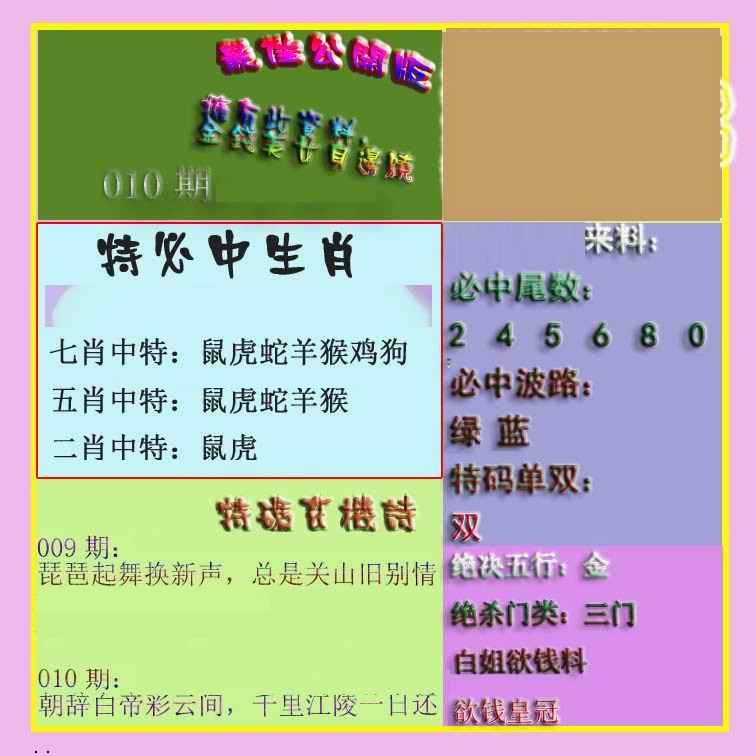 010期波肖门尾最佳公开版[图]